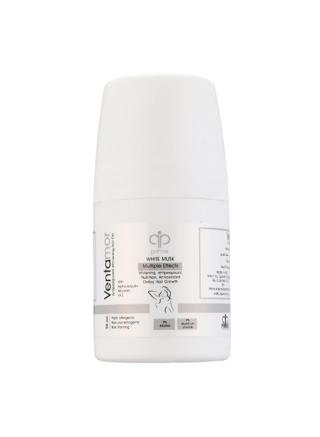 Ventamor Whitening Roll-On Deodorant 50 ml White Musk Scent – 48H Antiperspirant, Alcohol & Aluminum Free, Suitable for Sensitive Skin - Image 1
